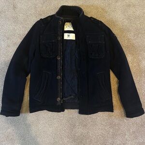 Vintage Y2K Abercrombie & Fitch Men's Navy Blue Military Jacket
